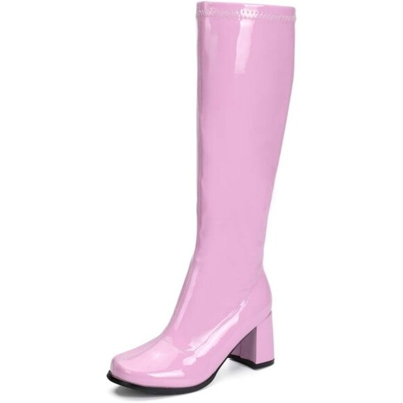 Women's Light Purple Gogo Boots Knee High Block Heel Square Toe 60s 70s Disco - Picture 1 of 9